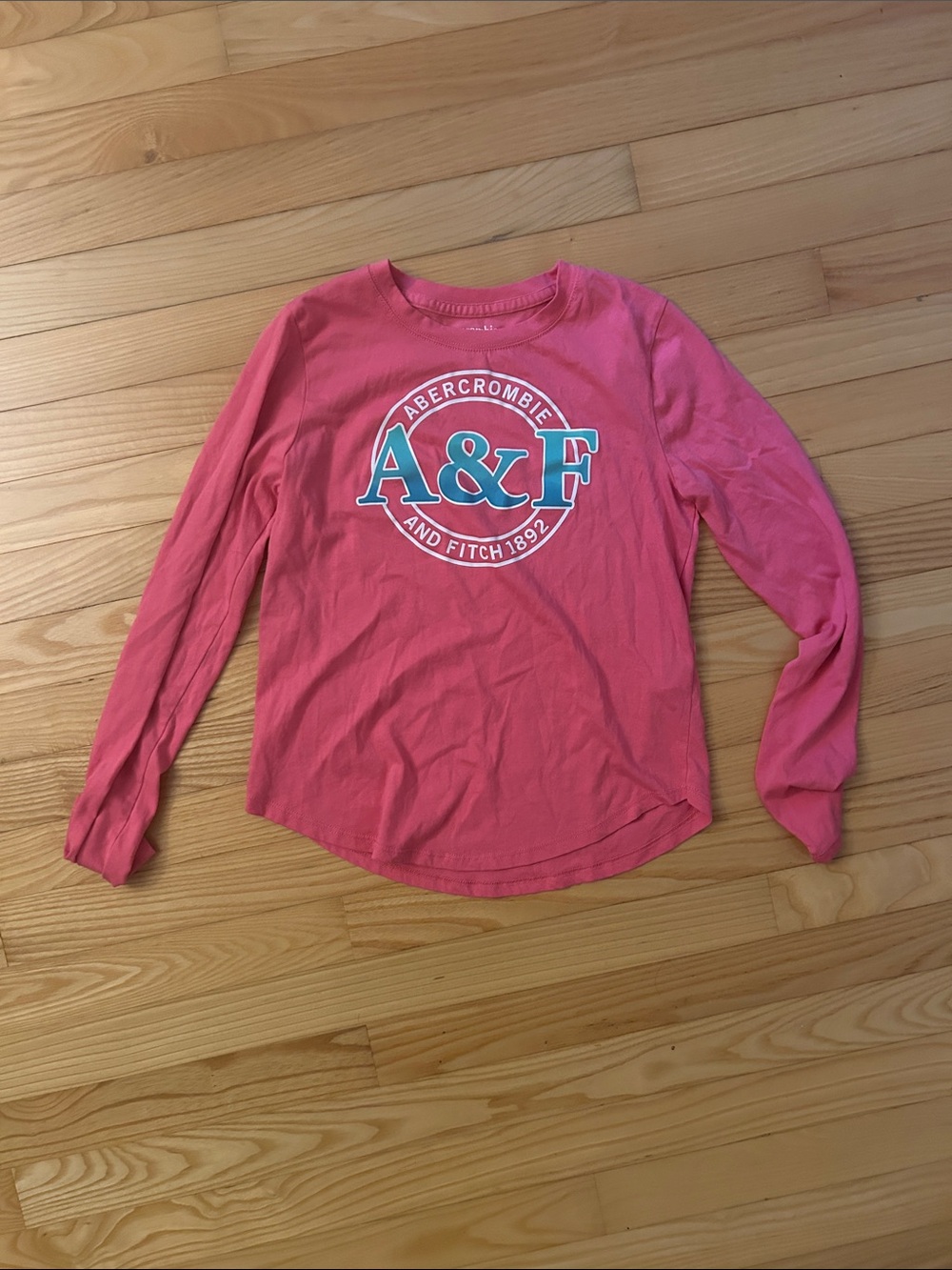 Abercrombie & Fitch Coral Pink A&F Logo Long Sleeve Tee